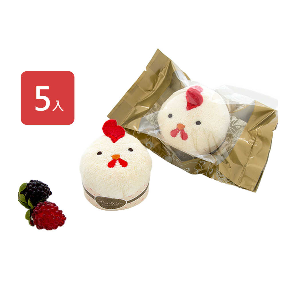 【興隆】英式小點蛋糕手帕巾，5入/組(企鵝/小兔/熊貓/小雞)-台灣製