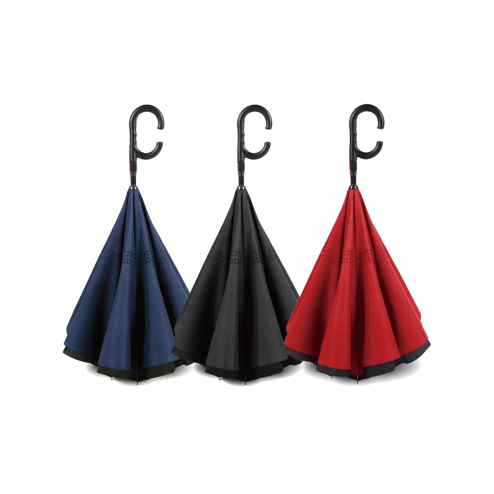 【生活良品】C型免手持雙層8骨半自動反向長雨傘(黑黑色/紅黑色/藍黑色)