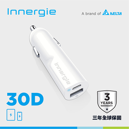 【台達電 Innergie】 30D 30瓦雙孔USB-C極速車充 (F6034579)