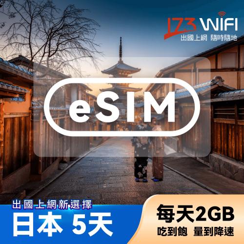 【173WIFI】eSIM-日本5日吃到飽兌換券(每日2GB高速，量到降速吃到飽) (MO)